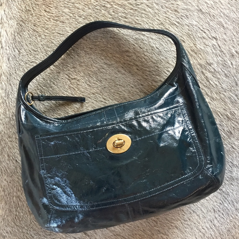 Large Coach Hobo Blue Patent Leather Purse